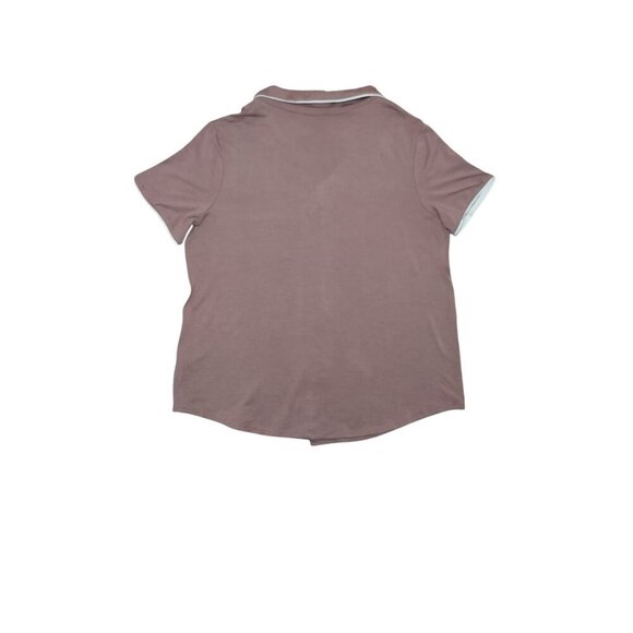 Women's short sleeve button down pajama set with pants in brown, size XS, NWT - Picture 4 of 8